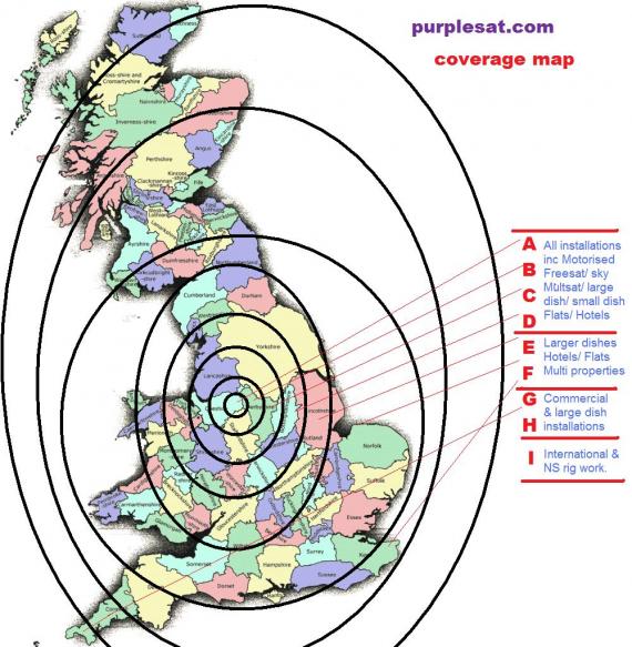 Coverage map -satellite installations